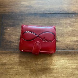 Mini red faux leather wallet